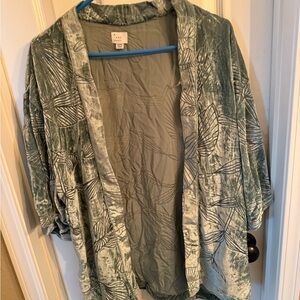 A New Day Leaf Print Kimono in Soft Green